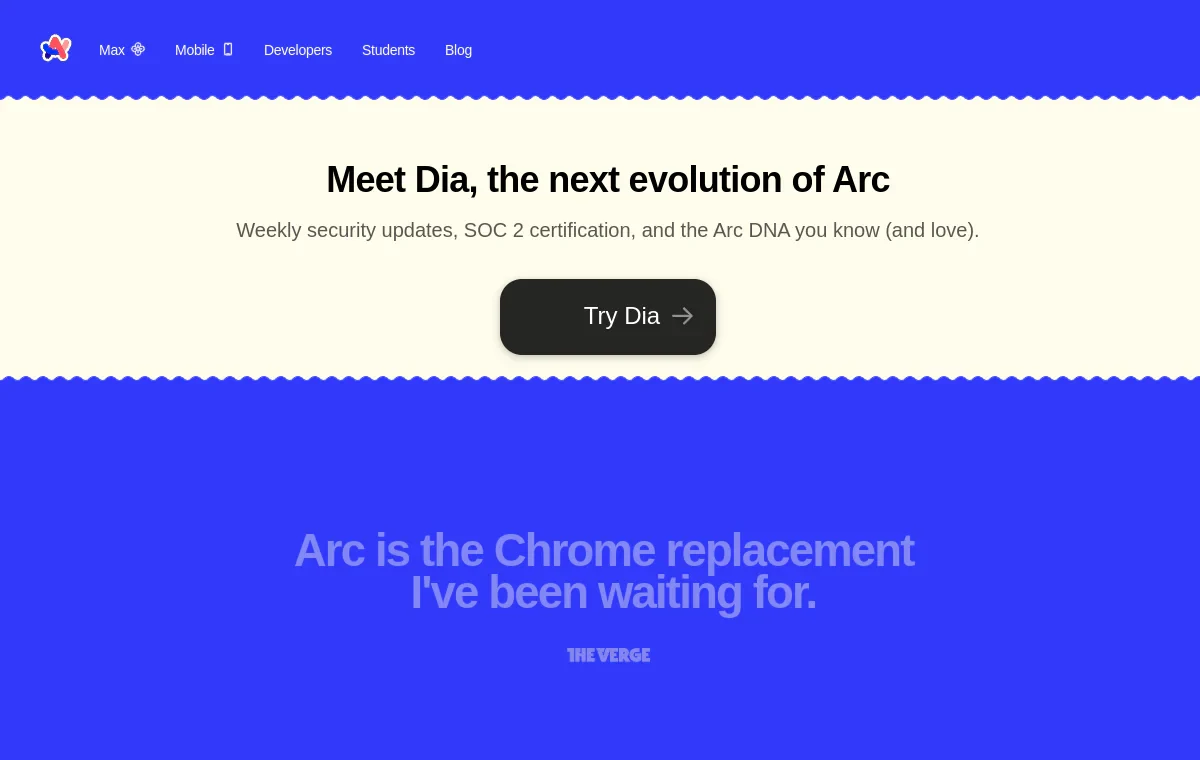 Arc Browser website screenshot from Sitehunter