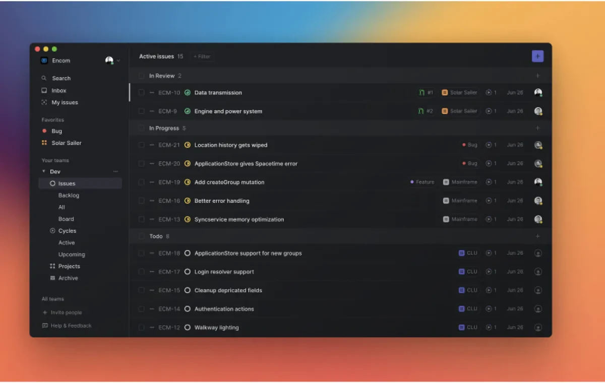 Linear website screenshot from Sitehunter