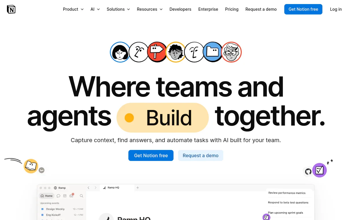 Notion website screenshot from Sitehunter