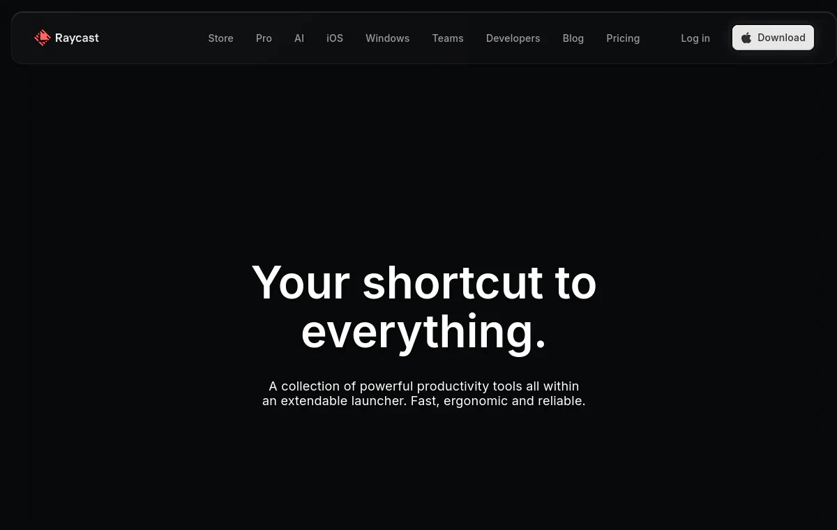 Raycast website screenshot from Sitehunter